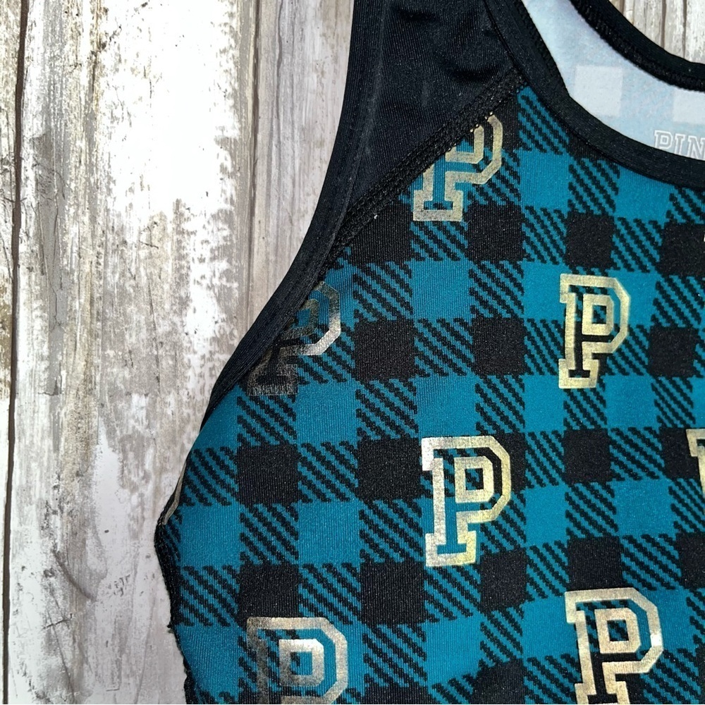 PINK Venetian Teal Plaid With Foil Print Bra - Picture 3 of 6